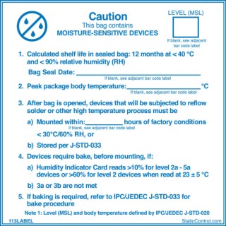 SCS Blue Paper ESD Label Moisture Sensitive Caution Label 102 mm x 102 mm 113LABEL