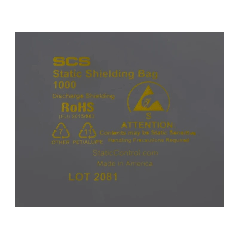 SCS Anti-Static Bag 127mm Width x 178mm Length, Dissipative, Static Shielding, 0.07mm Thickness 10057