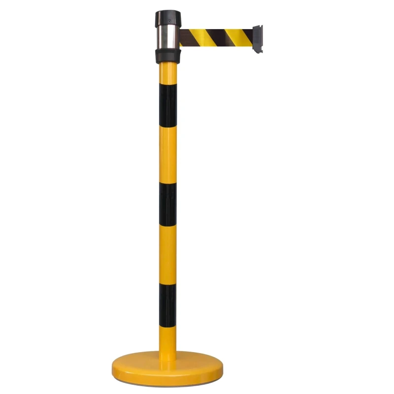 RS PRO Retractable Barrier Strap Post Black Yellow Metal Polyester Tape 2m 174-5906
