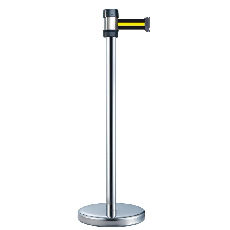 RS PRO Silver Retractable Barrier Strap Post, Black and Yellow Tape, Polyester, Polypropylene, 980 mm Height, 2 m 174-5976