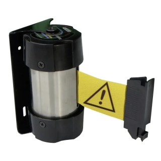 RS PRO Silver and Black Strap Post Retractable Barrier Polypropylene Steel Polyester Yellow Tape 2 m 174-5985