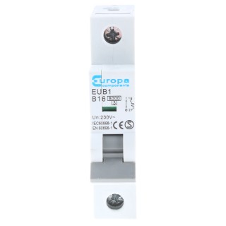 Europa Miniature Circuit Breaker 1-Pole, 16A, Type B, 240V AC, 6 kA Breaking Capacity EUB1