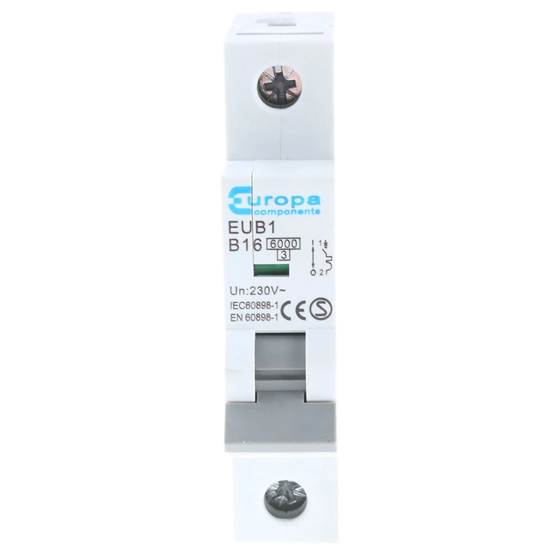 Europa Miniature Circuit Breaker 1-Pole, 16A, Type B, 240V AC, 6 kA Breaking Capacity EUB1