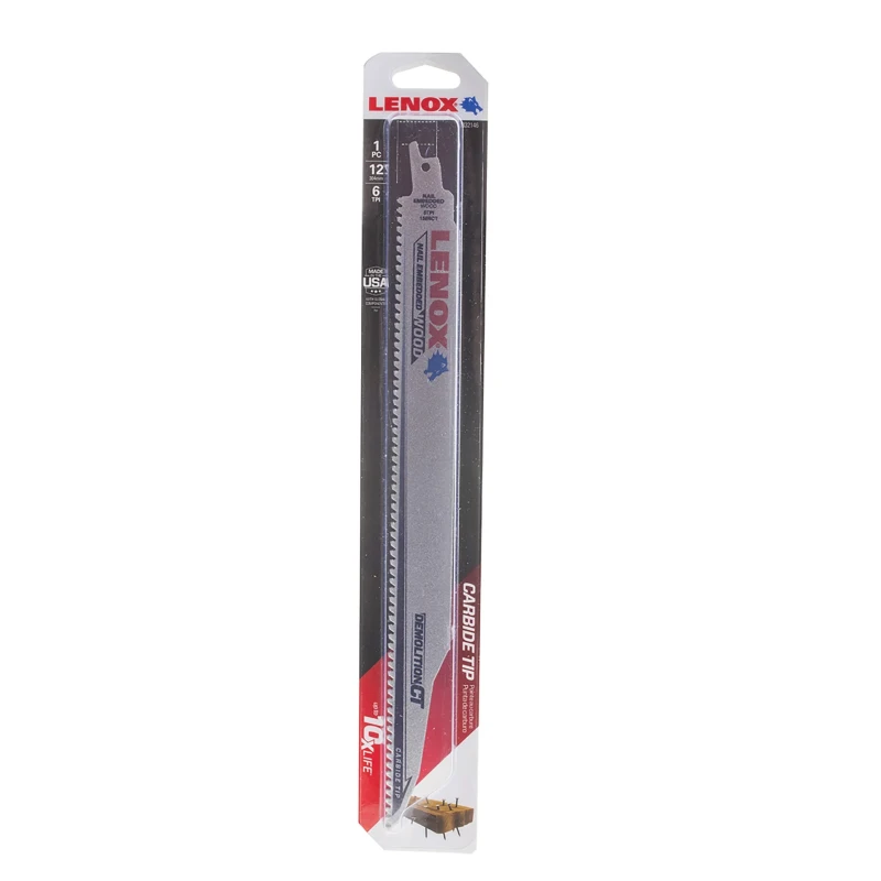 Lenox Reciprocating Saw Blade 1-Piece 305 mm Carbide Tip 1.3 mm Thickness 22 mm Width 6 Teeth Per Inch 1832146