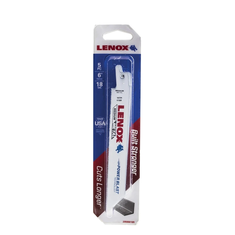 Lenox Reciprocating Saw Blade 5-Piece 152 mm Bi-Metal 0.9 mm Thickness 19 mm Width 18 Teeth Per Inch 20566618R