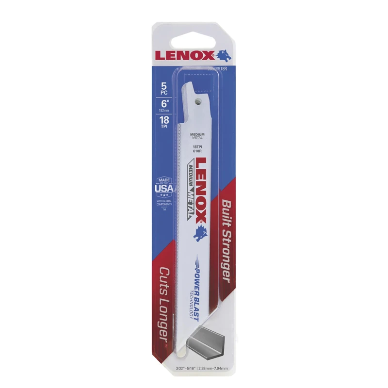 Lenox Reciprocating Saw Blade 5-Piece 152 mm Bi-Metal 0.9 mm Thickness 19 mm Width 18 Teeth Per Inch 20566618R