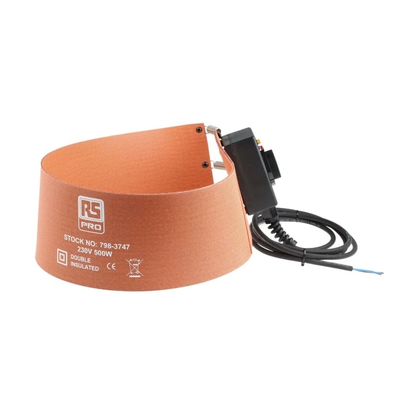 RS PRO Fibreglass Silicone Side Drum Heater 50 L, 125 x 940 mm, 500 W, 230 V 798-3747