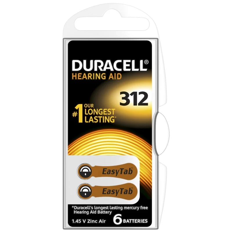 Duracell PR41 Zinc Air Button Battery 1.4 V, 7.9 mm Diameter, 3.6 mm Height, 6 Pack PR41
