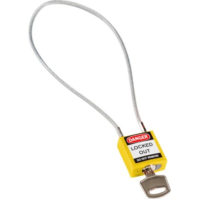 RS PRO Rugged Reinforced Nylon Body Yellow Compact Cable Padlock with Sheathed Steel COMPACT CABLE PADLOCK YELLOW 40CM KD