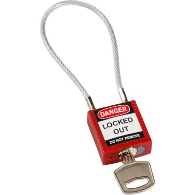 Brady Red Rugged Reinforced Nylon Body Cable Padlock with Sheathed Steel Cable 4.72mm COMPACT CABLE PADLOCK RED 20CM KD