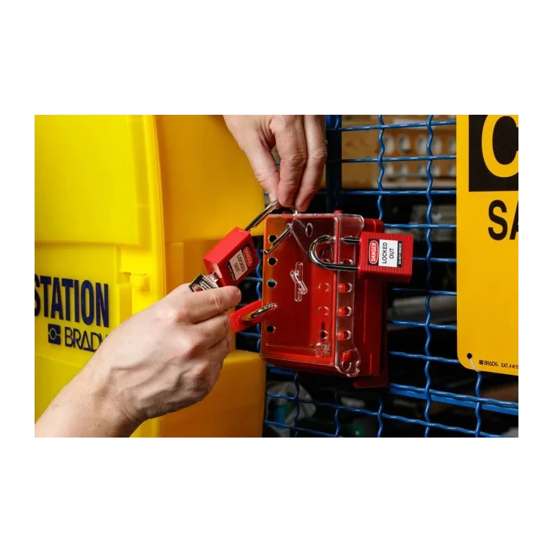 Brady 6 Padlock Lockout Station Red Plastic Compact Group Lock Box COMPACT LOCK BOX+6 RED KEYED-ALIKE LOCKS