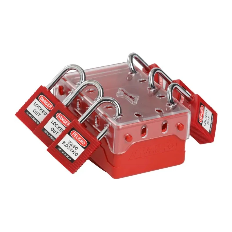 Brady 6 Padlock Lockout Station Red Plastic Compact Group Lock Box COMPACT LOCK BOX+6 RED KEYED-ALIKE LOCKS