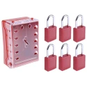 Brady Lockout Station 6 Padlocks Red Plastic COMPACT LOCK BOX+6 RED KEYED-DIFF LOCKS