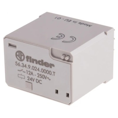 Finder Power Relay 24V DC Coil 12A Switching Current 4PDT Silver Alloy Contacts 56.34.9.024.0000T