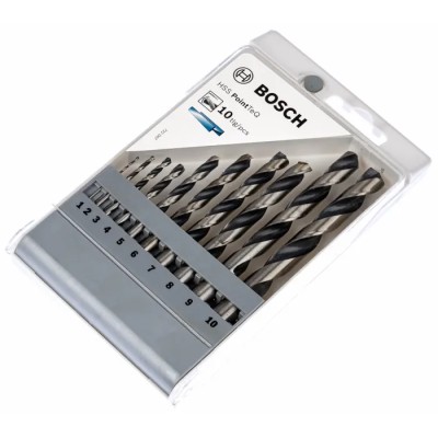 Bosch 10-Piece Twist Drill Bit Set for Metal with 1 mm to 10 mm Sizes Steel Bits 2608577348