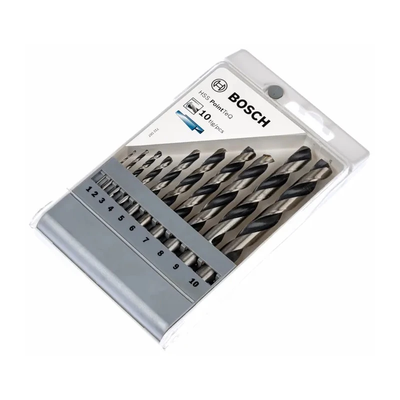 Bosch 10-Piece Twist Drill Bit Set for Metal with 1 mm to 10 mm Sizes Steel Bits 2608577348