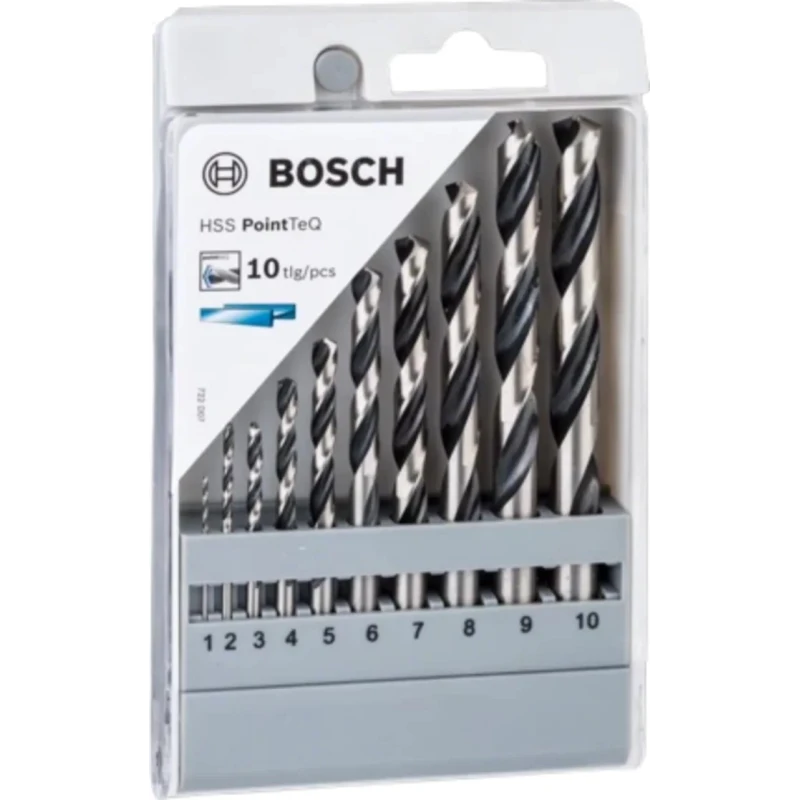Bosch 10-Piece Twist Drill Bit Set for Metal with 1 mm to 10 mm Sizes Steel Bits 2608577348
