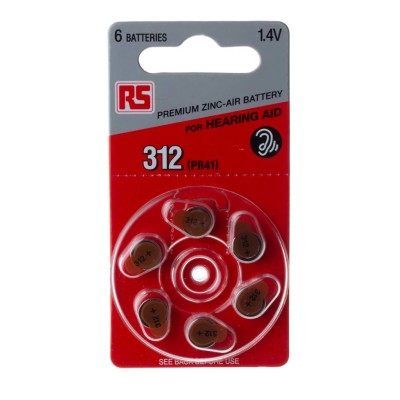 RS PRO PR41 Zinc Air Button Battery 1.4 V 7.9 mm Diameter 175 mAh 6 Pack PR41