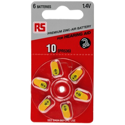RS PRO Zinc Air PR70 Button Battery 1.4 V 100mAh 5.8 mm Diameter 6 Pack 801-0733