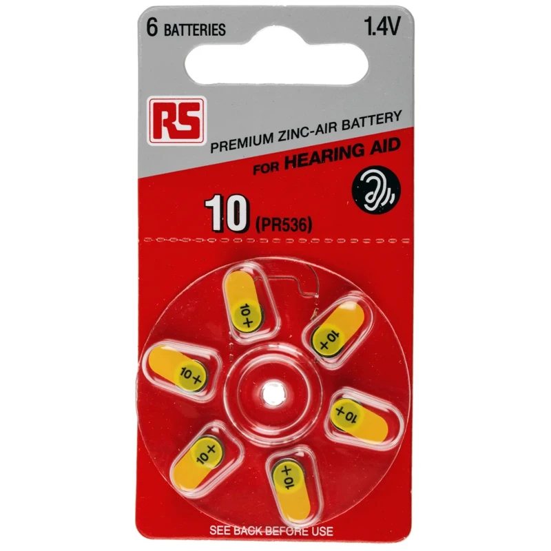 RS PRO Zinc Air PR70 Button Battery 1.4 V 100mAh 5.8 mm Diameter 6 Pack 801-0733
