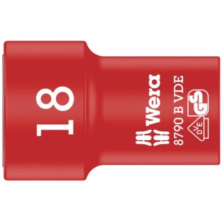 Wera Insulated 3/8 in Drive 18 mm 6 Point Hex Socket VDE 1000V Approved 46mm Overall Length 05003669001