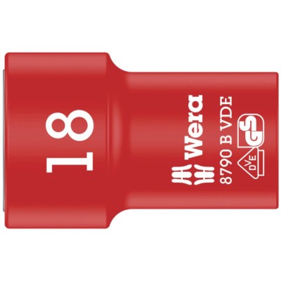 Wera Insulated 3/8 in Drive 18 mm 6 Point Hex Socket VDE 1000V Approved 46mm Overall Length 05003669001