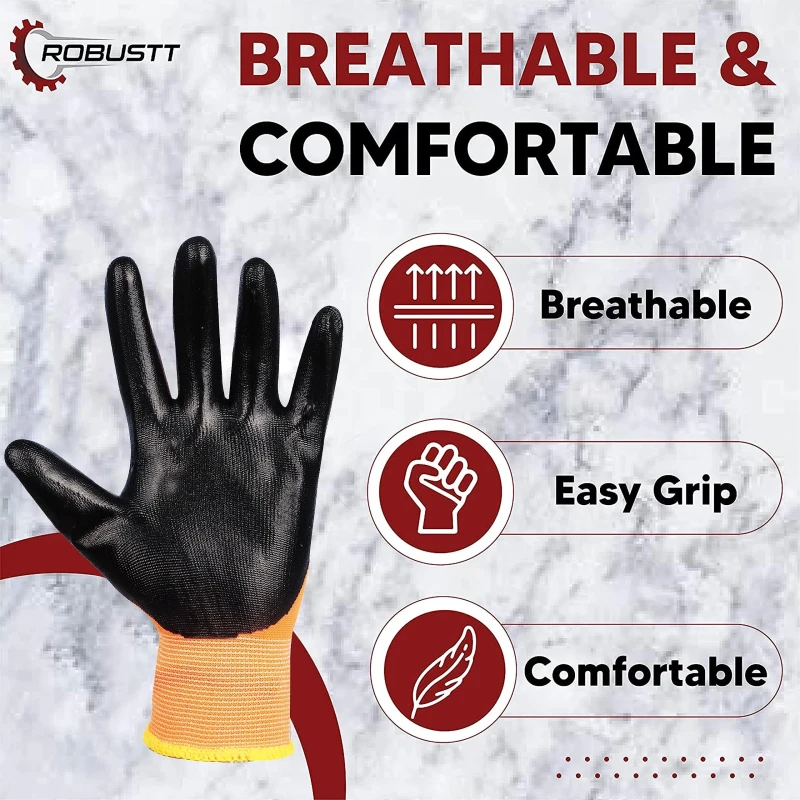 Buy Robustt Orange on Black Front Coated Safety Gloves Pack of 12