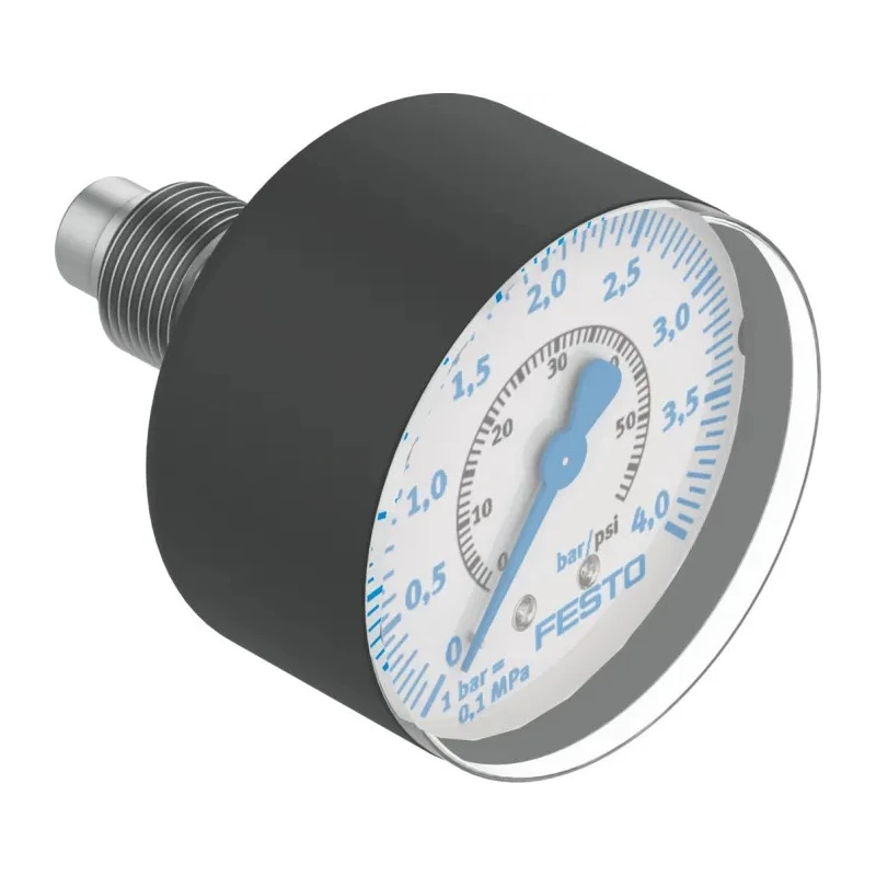 Festo 40 mm R 1/8 Threaded Pressure Gauge 0 to 4 Bar, Polybutylene Terephthalate Case, Back Entry MAP-40-4-1/8-EN
