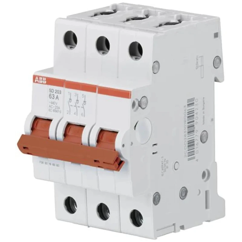 ABB 3-Pole DIN Rail Isolator Switch, IP20 IP40 Rated, 50A, Series SD203, Screw Terminal 2CDD283101R0050 SD203/50