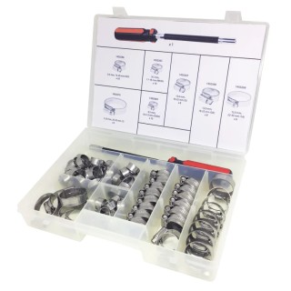 RS PRO 70 Piece 304 Stainless Steel Worm Drive Hose Clip Kit, Sizes 9.5 mm to 35 mm 175-7149