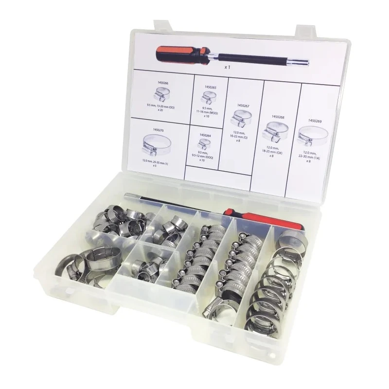 RS PRO 70 Piece 304 Stainless Steel Worm Drive Hose Clip Kit, Sizes 9.5 mm to 35 mm 175-7149