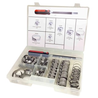 RS PRO Mild Steel Worm Drive Hose Clip Kit 70 Pieces 7 Sizes Thailand 175-7152