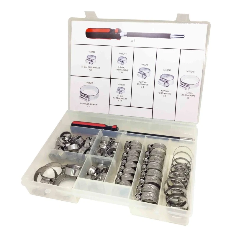 RS PRO Mild Steel Worm Drive Hose Clip Kit 70 Pieces 7 Sizes Thailand 175-7152