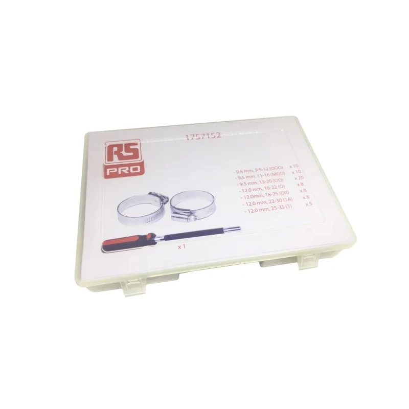 RS PRO Mild Steel Worm Drive Hose Clip Kit 70 Pieces 7 Sizes Thailand 175-7152