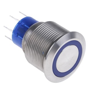 RS PRO Illuminated Push Button Switch Momentary Panel Mount 22.2 mm Cutout DPDT Blue LED IP67 250V AC 175-9251