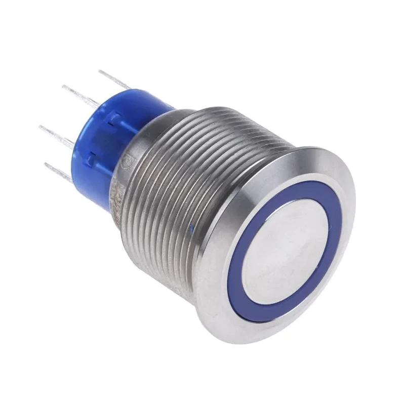 RS PRO Illuminated Push Button Switch Momentary Panel Mount 22.2 mm Cutout DPDT Blue LED IP67 250V AC 175-9251