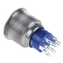 RS PRO Illuminated Push Button Switch Momentary Panel Mount 22.2 mm Cutout DPDT Blue LED IP67 250V AC 175-9251