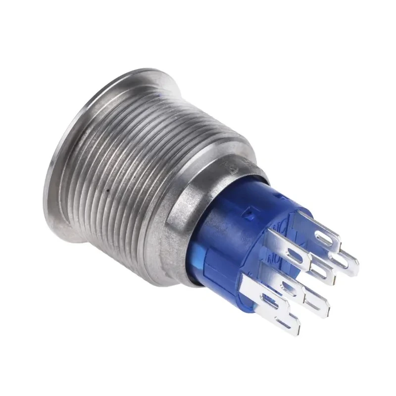 RS PRO Illuminated Push Button Switch Momentary Panel Mount 22.2 mm Cutout DPDT Blue LED IP67 250V AC 175-9251