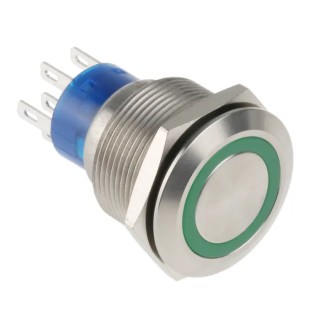 RS PRO Illuminated Momentary Push Button Switch Panel Mount DPDT Green LED IP67 250V 175-9252
