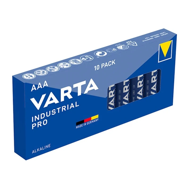 Varta Industrial Pro Alkaline AAA Battery 1.5 V, 1.25Ah Capacity, LR03 IEC Code, 10 Pack 4008496356652