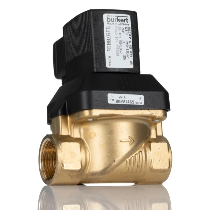 Burkert Solenoid Valve 2 Port NC Brass Body 24V DC 10 bar Operating Pressure 20mm Orifice 221630