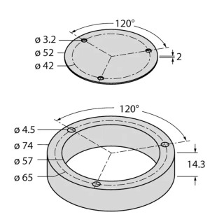 Turck Sensor Mounting & Fixing Frame for Inductive rotary encoder Ri-QR24 Series , 52 mm Diameter, 14.3 mm Height M4-QR24