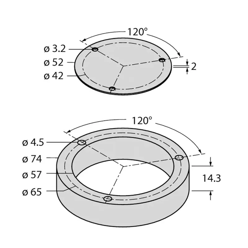 Turck Sensor Mounting & Fixing Frame for Inductive rotary encoder Ri-QR24 Series , 52 mm Diameter, 14.3 mm Height M4-QR24