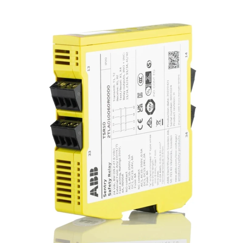 ABB Jokab 24V DC Safety Relay with 4 Safety Contacts, 3 NO/1 NC, Multi-Reset, DIN Rail Mount TSR10