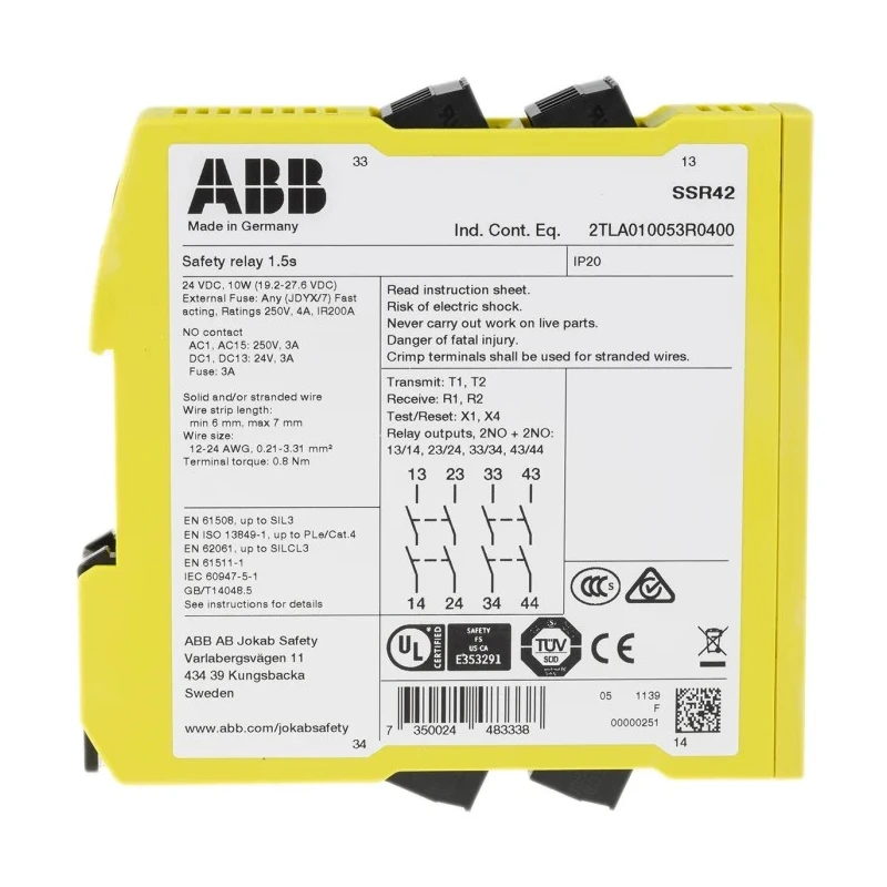 ABB Jokab SSR42 Safety Relay 24V DC Coil Voltage 4 Safety Contacts Multi-Reset Screw Terminal Germany SSR42