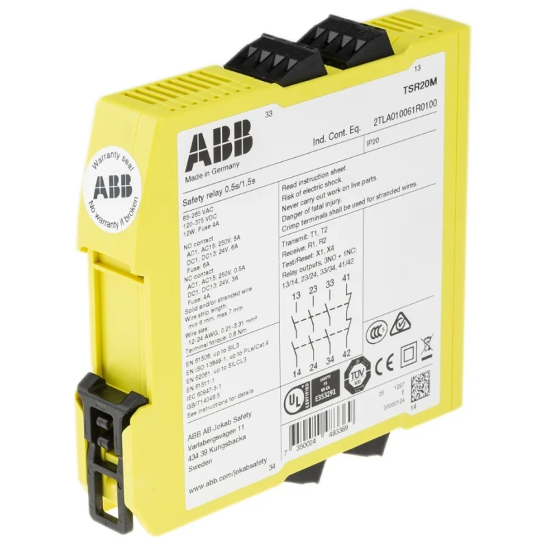 ABB Jokab Safety Relay, 375V dc Coil Voltage, 4 Safety Contacts, 3 NO/1 NC, Multi-Reset, Screw Terminals, CE Approved TSR20M