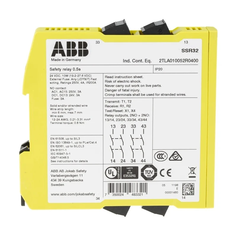 ABB Jokab 24V DC Safety Relay 4 Safety Contacts Multi-Reset SSR32 2TLA010052R0400