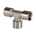 RS PRO Brass Pneumatic Tee Threaded Adapter Female G 1/4 inch to Female G 16.5 mm, 100 bar, Nickel-Plated 176-1060