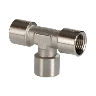 RS PRO Brass Pneumatic Tee Threaded Adapter Female G 1/4 inch to Female G 16.5 mm, 100 bar, Nickel-Plated 176-1060