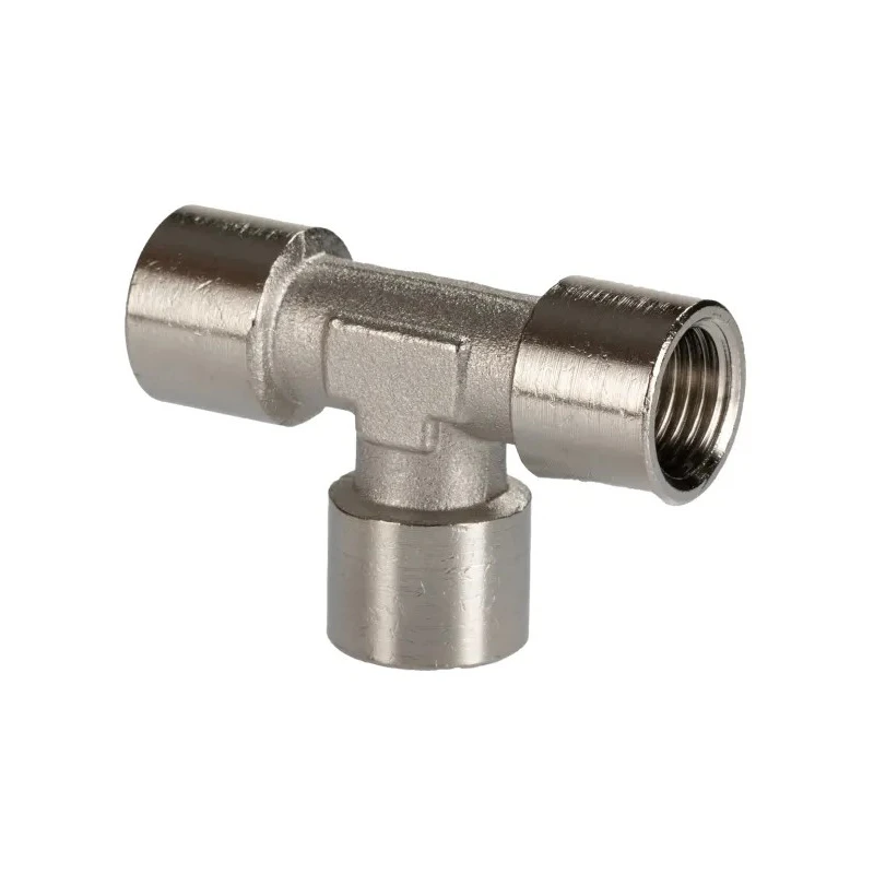 RS PRO Brass Pneumatic Tee Threaded Adapter Female G 1/4 inch to Female G 16.5 mm, 100 bar, Nickel-Plated 176-1060